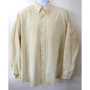 L.L. Bean Dress Shirt Men's Cotton Blend Oxford Striped Yellow Blue  17 37